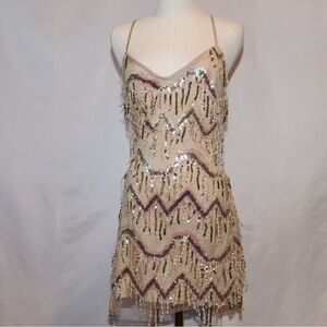 D. ark Gold Sequin & Beads Minidress Holiday GNO Sexy